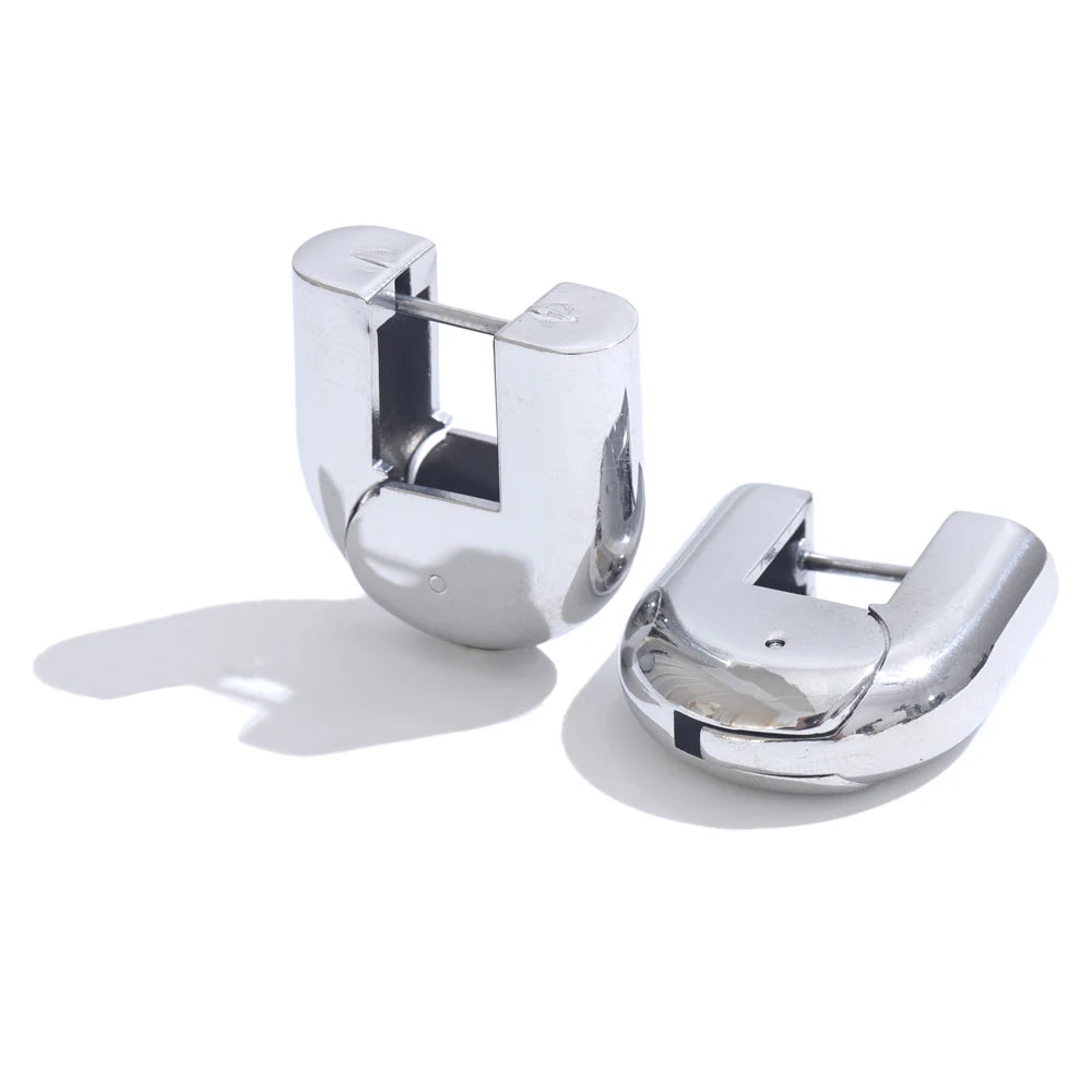 316L Stainless Steel Glossy Metal U-Shape Hollow Hoop Earrings 18K PVD Plated Texture Attractive Jewelry Waterproof