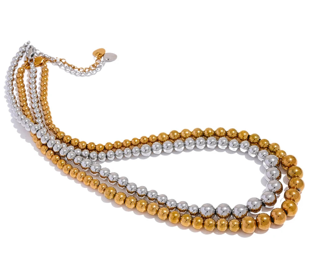 Stainless Steel Beads Handmade Fashion Chain Necklace Bracelet 18K PVD Plated Rust Proof Textured Unisex Jewelry Men Women