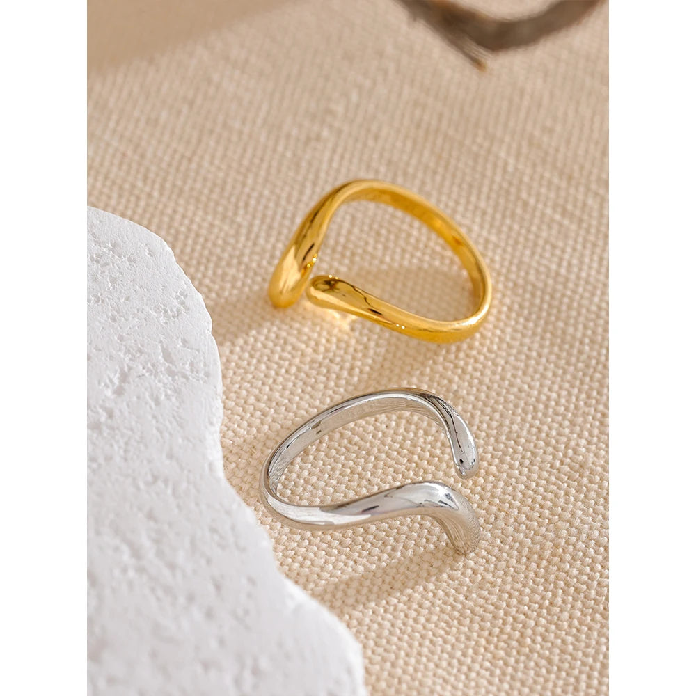 Minimalist New Style Stainless Steel Open Chic Adjustable Ring Fashion Thin Finger Korean High Quality Jewelry 18K Golden