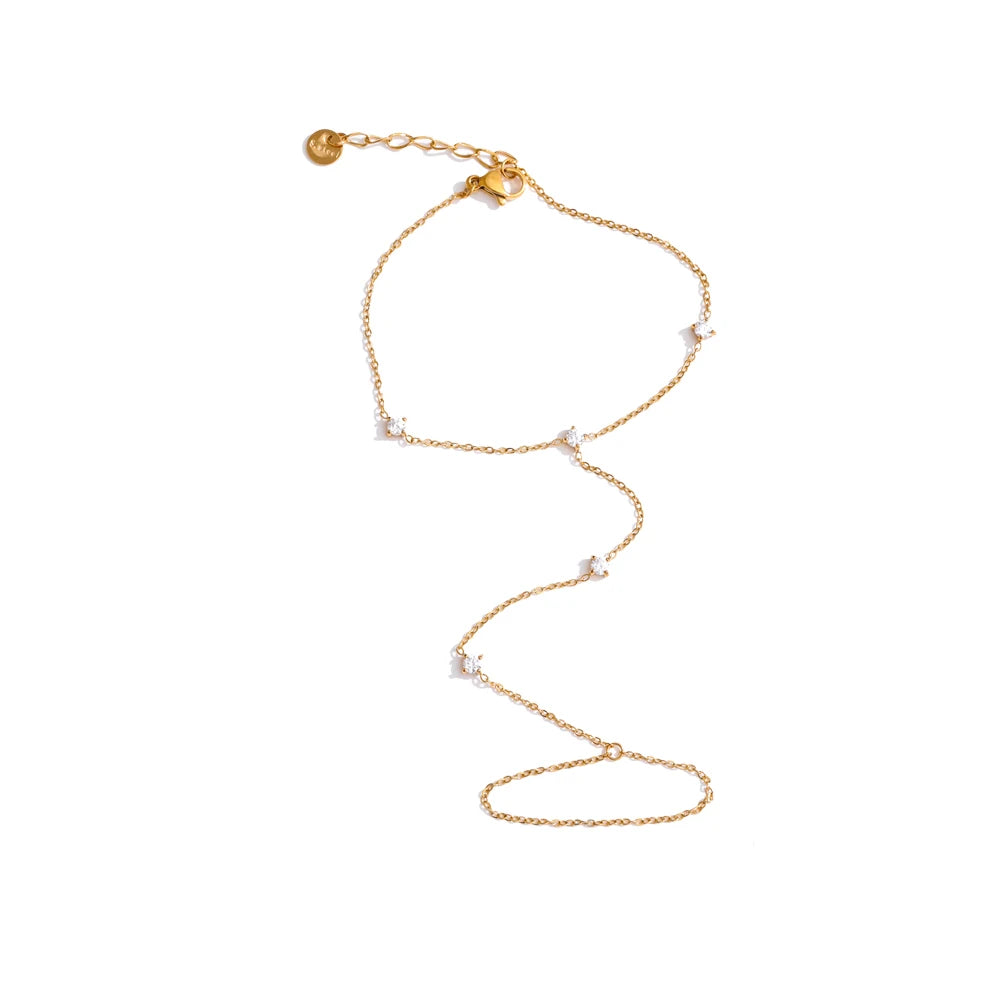 Trendy Stainless Steel Zircon Beads Back of Hand Chain Finger Bracelet Fashion Chic Sexy Jewelry Waterproof Wholesale Gift