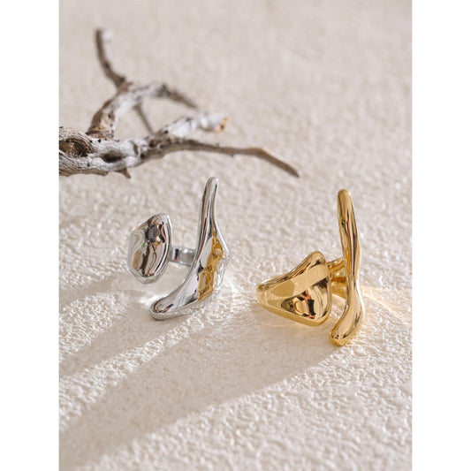 New Casting PVD Plated Stainless Steel Metal Geometric Adjustable Creative Ring Women Daily Fashion Jewelry Accessories