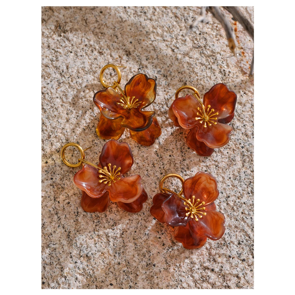 Arrivals White Resin Flower Dangle Earrings for Women Stainless Steel Summer Popular Jewelry Recommend 2025