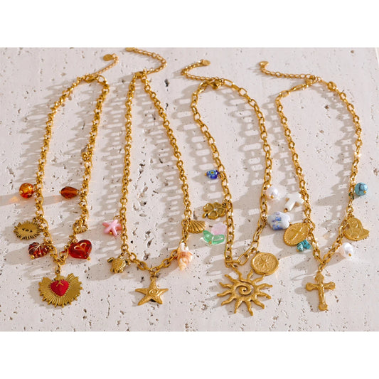 Trendy Sun Ocean Charm Pendant Handmade Jewelry Golden Waterproof PVD Plated Stainless Steel Summer Jewelry 2025 Wholesale