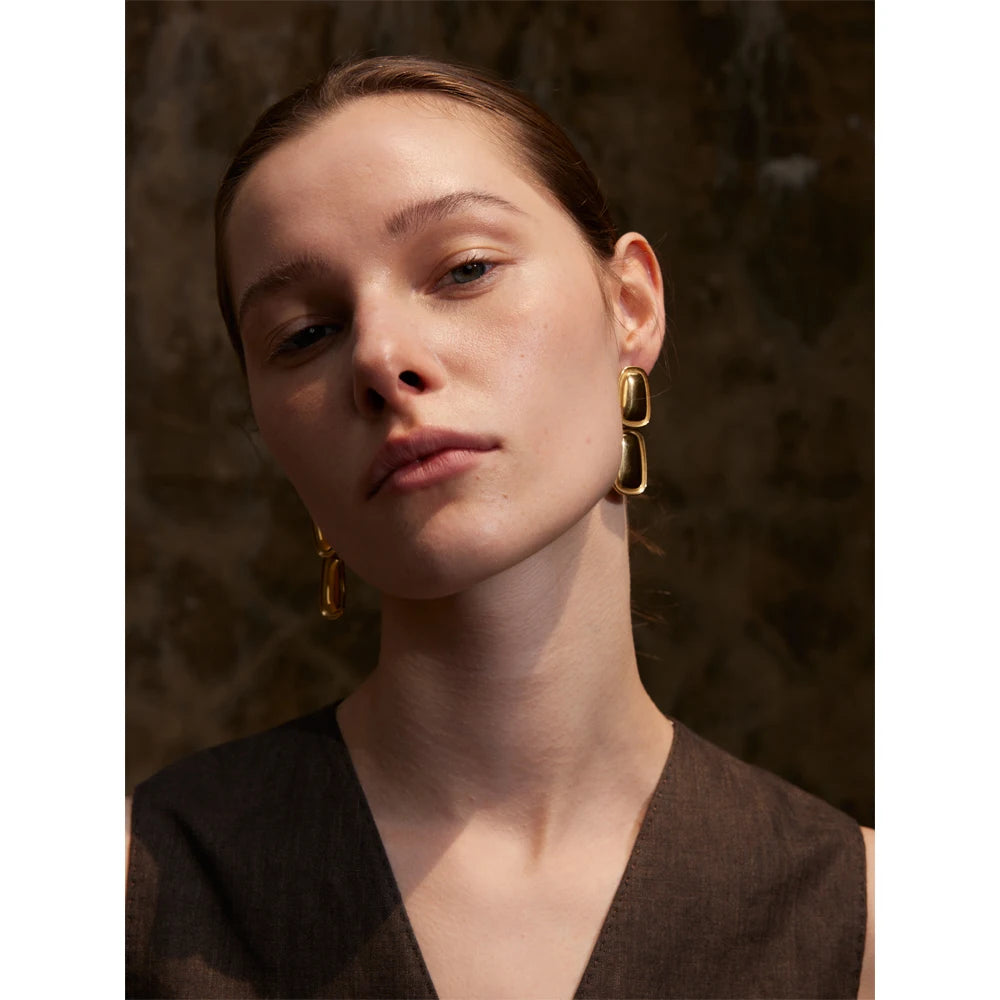 Fashion Stainless Steel Square Rectangle Drop Earrings Metal Stylish Statement Gold Platinum Plated Jewelry Waterproof