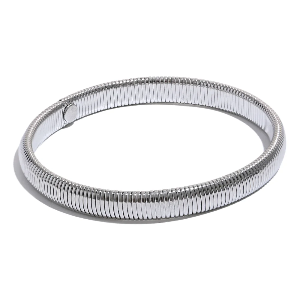 Waterproof Stainless Steel Elastic Thick Metal Bracelet Bangle 18K Gold Plated Trend Fashion Unisex Jewelry Men Women