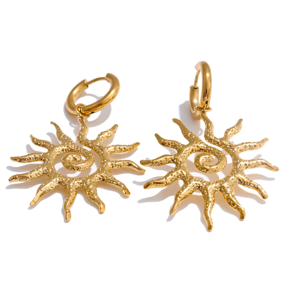 New Popular Stainless Steel Sun Drop Necklace Hoop Earrings for Women Tarnish Resistant Charm Jewelry Set Accessories Gift
