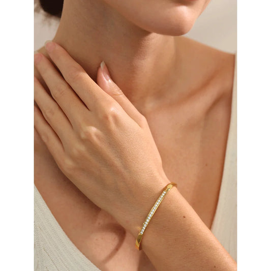 Two Shape Round Square Colorful Cubic Zirconia Stainless Steel Bracelet Bangle Luxury Fashion Women Jewelry Bijoux