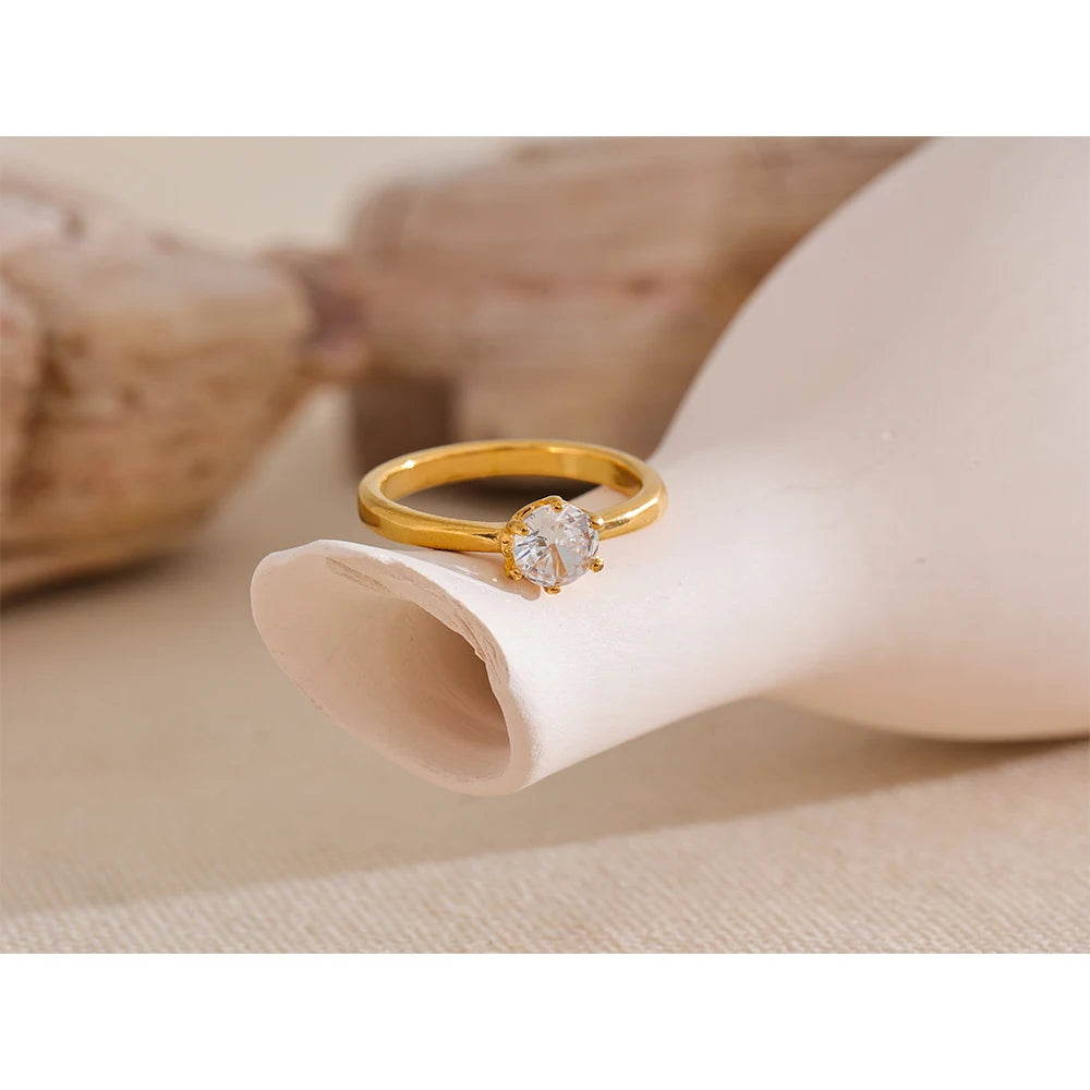 AAA Cubic Zirconia Classic Ring High Quality 18k Gold Color Stainless Steel Fashion Charm Jewelry