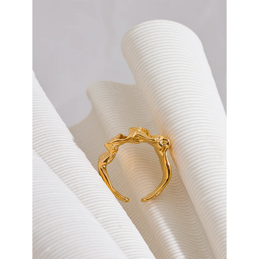 New Stainless Steel Creative Metal Wide Ring for Women Gold Color Texture Temperament Jewelry Waterproof Accessories