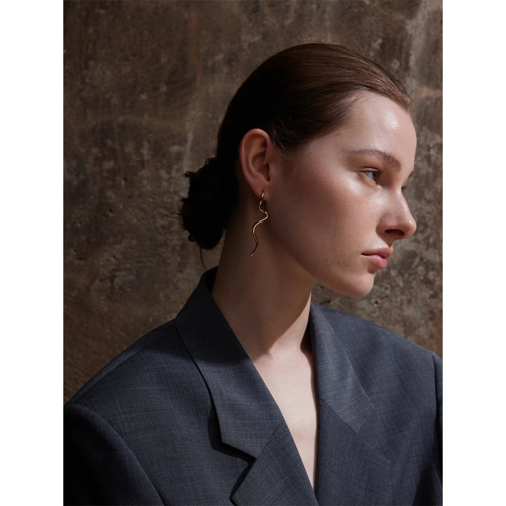 Minimalist Flowing Metal Geometric Long Stud Earrings Prevent Allergy Stainless Steel Statement Attractive Daily Jewelry