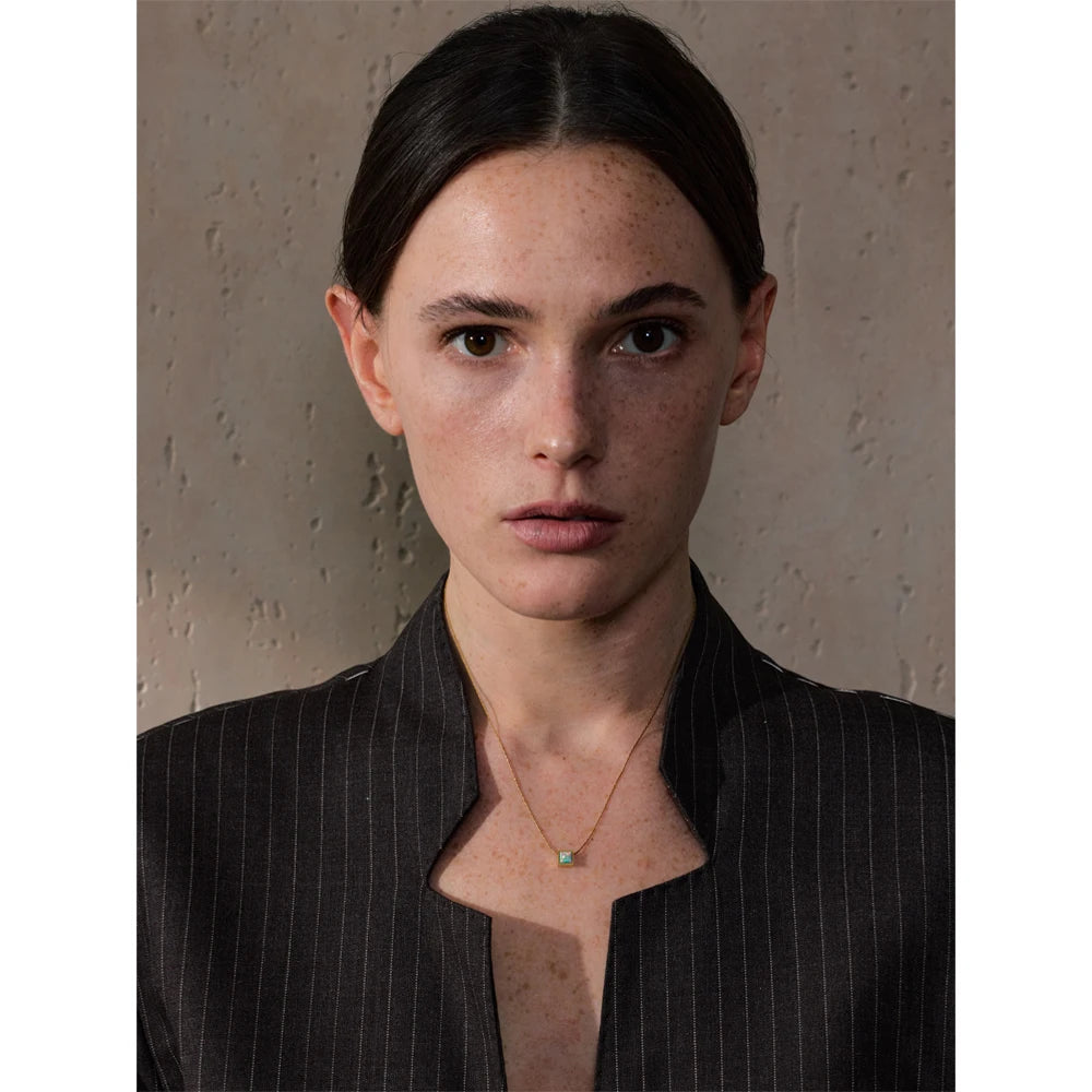 Delicate Stainless Steel Square Natural Opal Stone Pendant Necklace Chain Stylish Dainty Golden Collar Chic Jewelry Gift