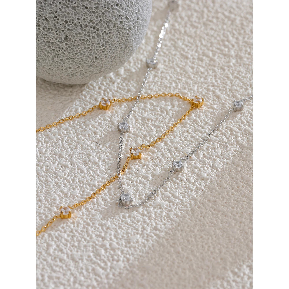 Stainless Steel Cubic Zirconia Necklace Anklet Bracelet Rust Proof Attractive Classic Bling Chic Thin Chain Jewelry