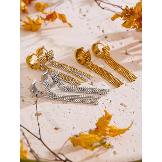 Hot Style Stainless Steel Tassel Long Chain Drop Dangle Earrings Fashion Trendy Waterproof Daily Jewelry Gift