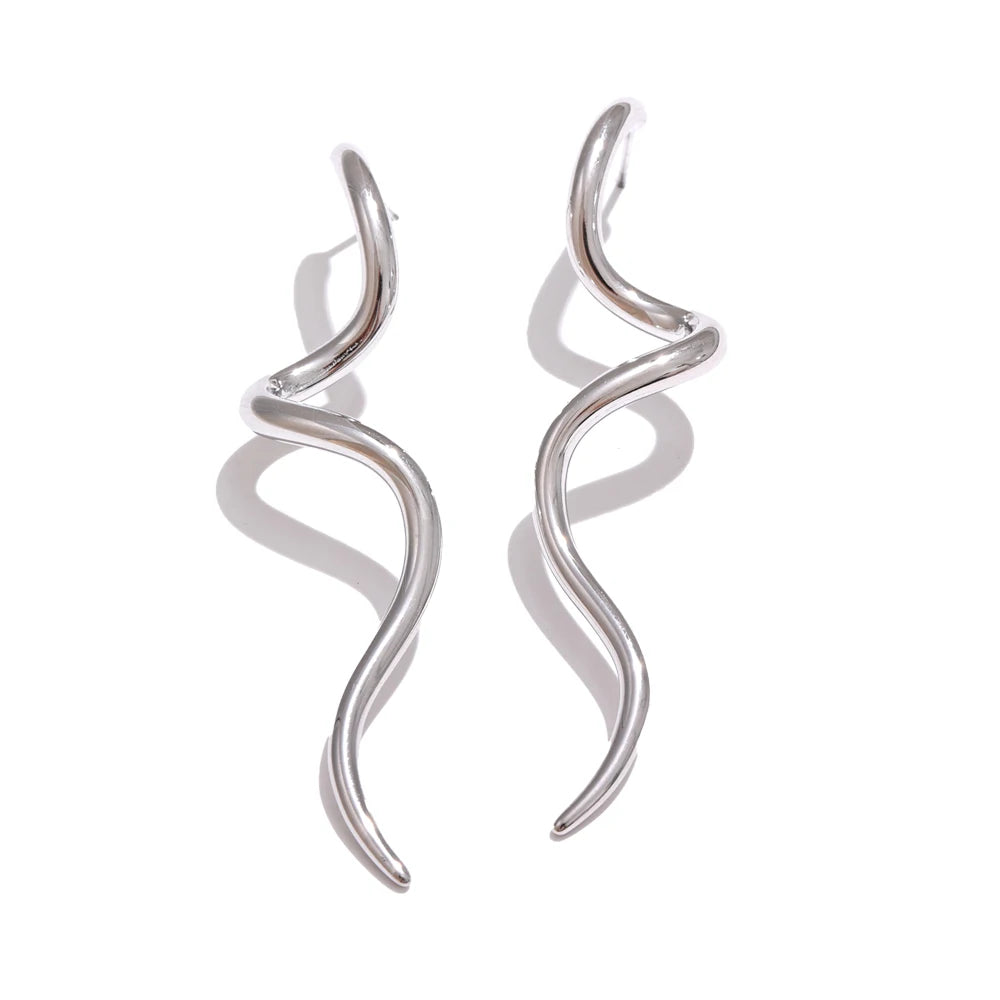 Minimalist Flowing Metal Geometric Long Stud Earrings Prevent Allergy Stainless Steel Statement Attractive Daily Jewelry
