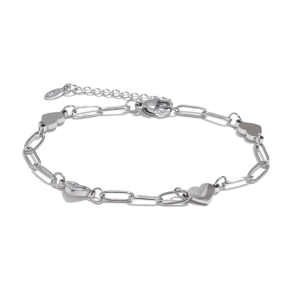 Fashion Stainless Steel Heart Handmade Chain Bracelet Bangle Waterproof Daily Charm Wrist Jewelry Bijoux Femme