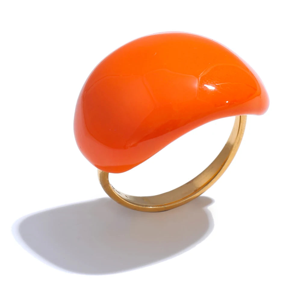 Stainless Steel Fashion Joyful Candy Multi-Color Khaki Orange Blue White Enamel Ring Waterproof Adjustable Charm Jewelry