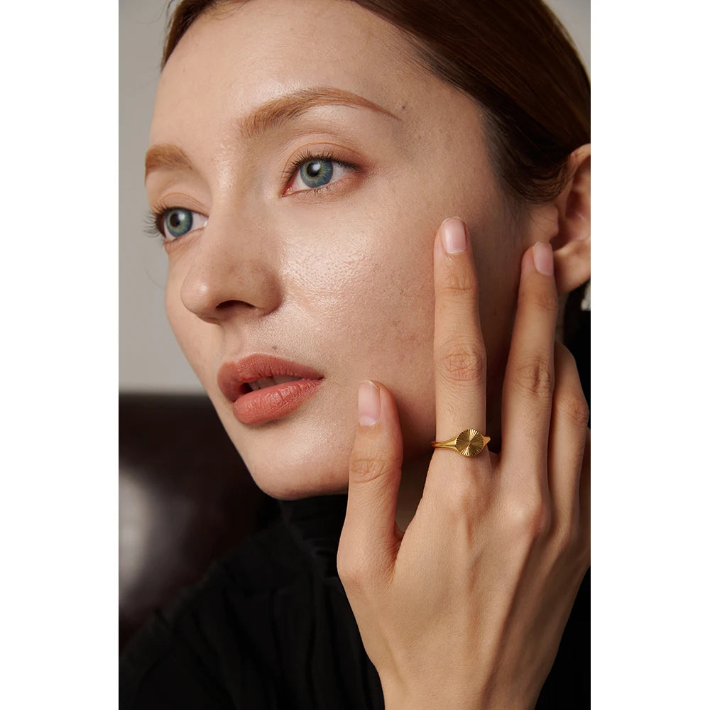 Stainless Steel Golden Geometric Ring Statement Metal Texture Fashion Finger Joyería Acero Inoxidable Mujer Gift