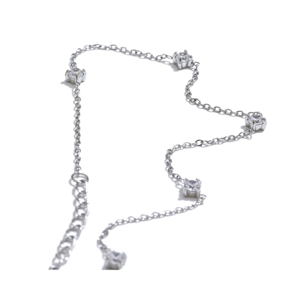 Stainless Steel Cubic Zirconia Necklace Anklet Bracelet Rust Proof Attractive Classic Bling Chic Thin Chain Jewelry