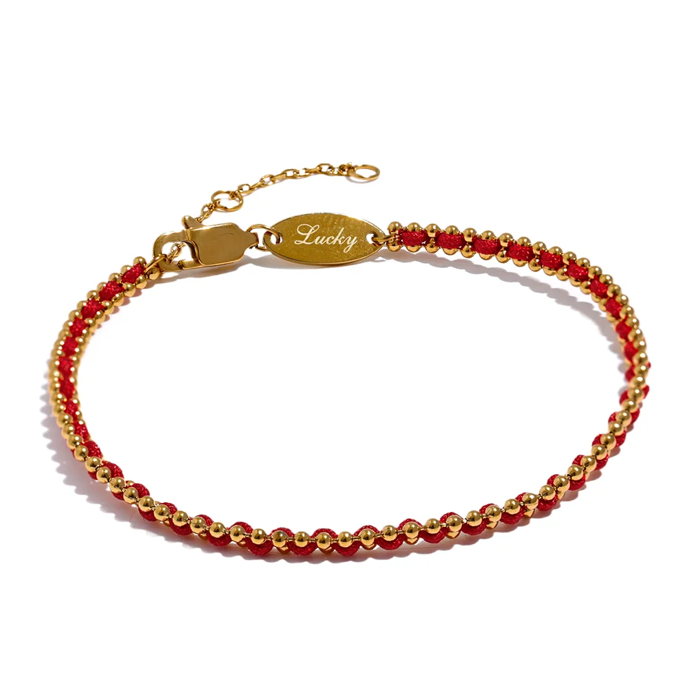 Exquisite Black Red Polyester Thread Handmade Chain Chic Thin Bracelet Bangle Stainless Steel Korean Dainty Jewelry Gift