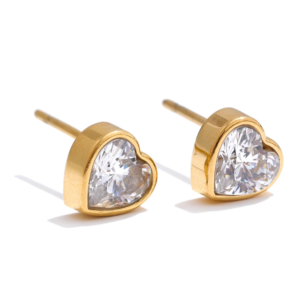 Delicate AAA Bling Cubic Zirconia Heart Love Stud Earrings Valentine's Day Gift High Quality Stainless Steel Daily Jewelry