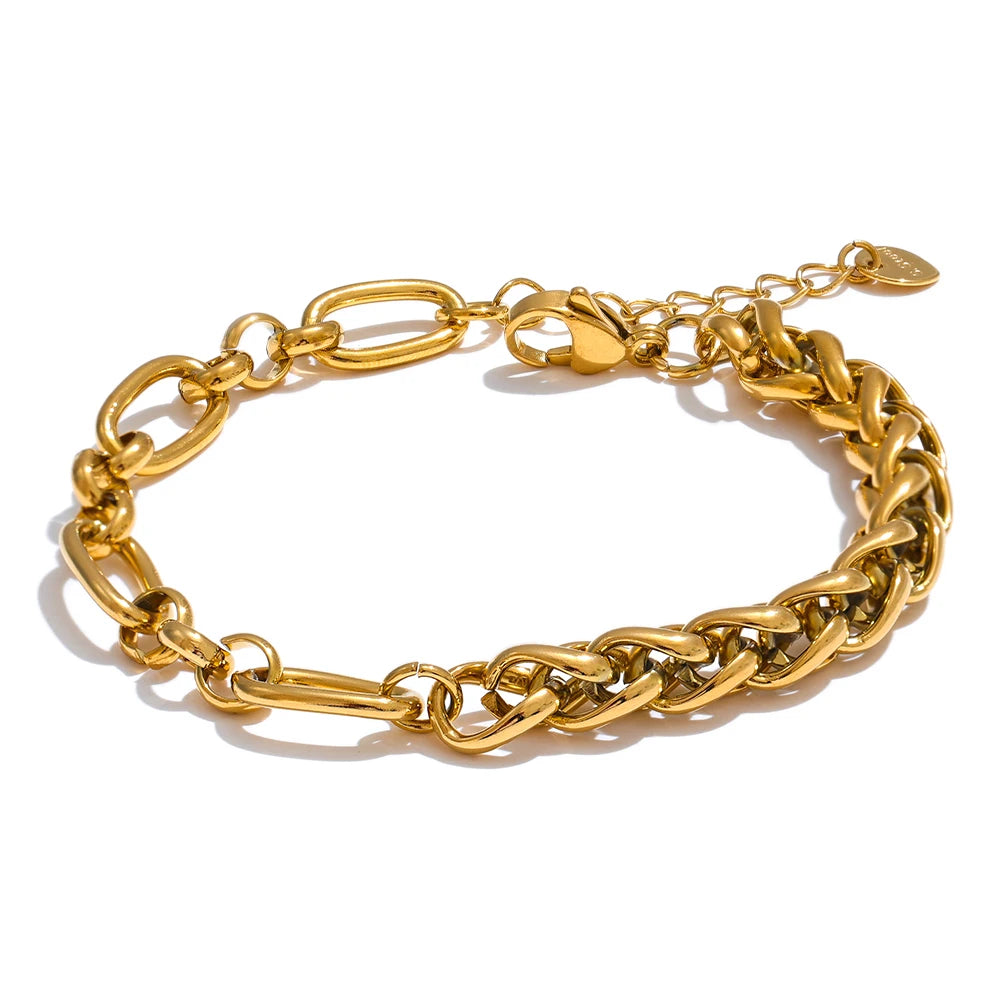 Fashion Stainless Steel Metal Chain Statement Bracelet Bangle 18K Gold Waterproof Plated Jewelry Bijoux Femme
