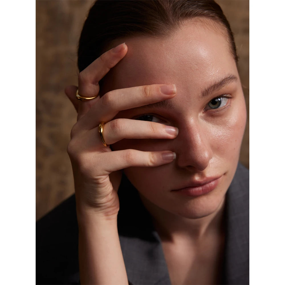 Two Styles Same Series Minimalist Unique Stainless Steel Chic Textured Golden Ring 18K PVD Plated Japan Exquisite Jewelry