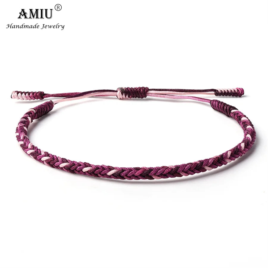 AMIU Gradient Colors Tibetan Handmade Buddhist Lucky Bracelets & Bangles As Gift Rope Knots Amulet Tibet Braided Bracelet