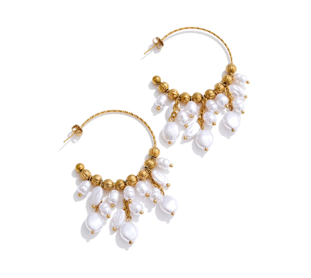 Popular Baroque Simulated Pearls Drop Handmade Earrings for Women Stainless Steel Charm Chic Elegance Handmade Jewelry