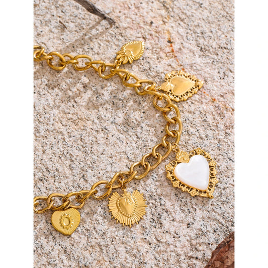 18K Golden Plated Stainless Steel Resin Heart Love Drop Necklace Cuban Chain Texture Charm Popular Jewelry 2025