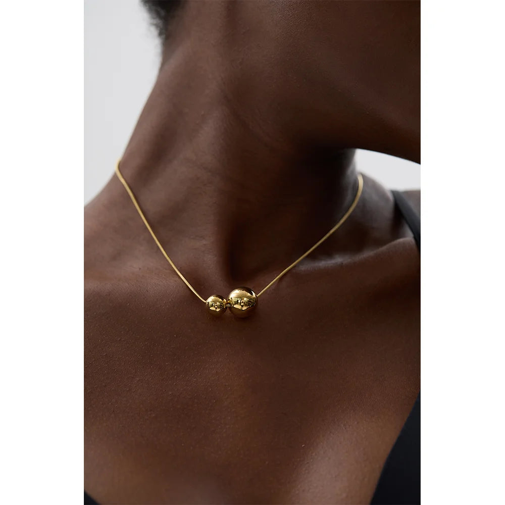 Stainless Steel Round Ball Beads Pendant Necklace Fashion Waterproof Metal Daily Gold Color Trendy Jewelry for Women Gift