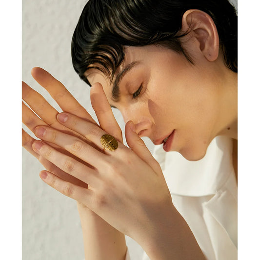 Statement Stainless Steel Geometric Adjustable Big Thin Ring 18K Gold Color Chic Charm Trendy Waterproof Jewelry for Women