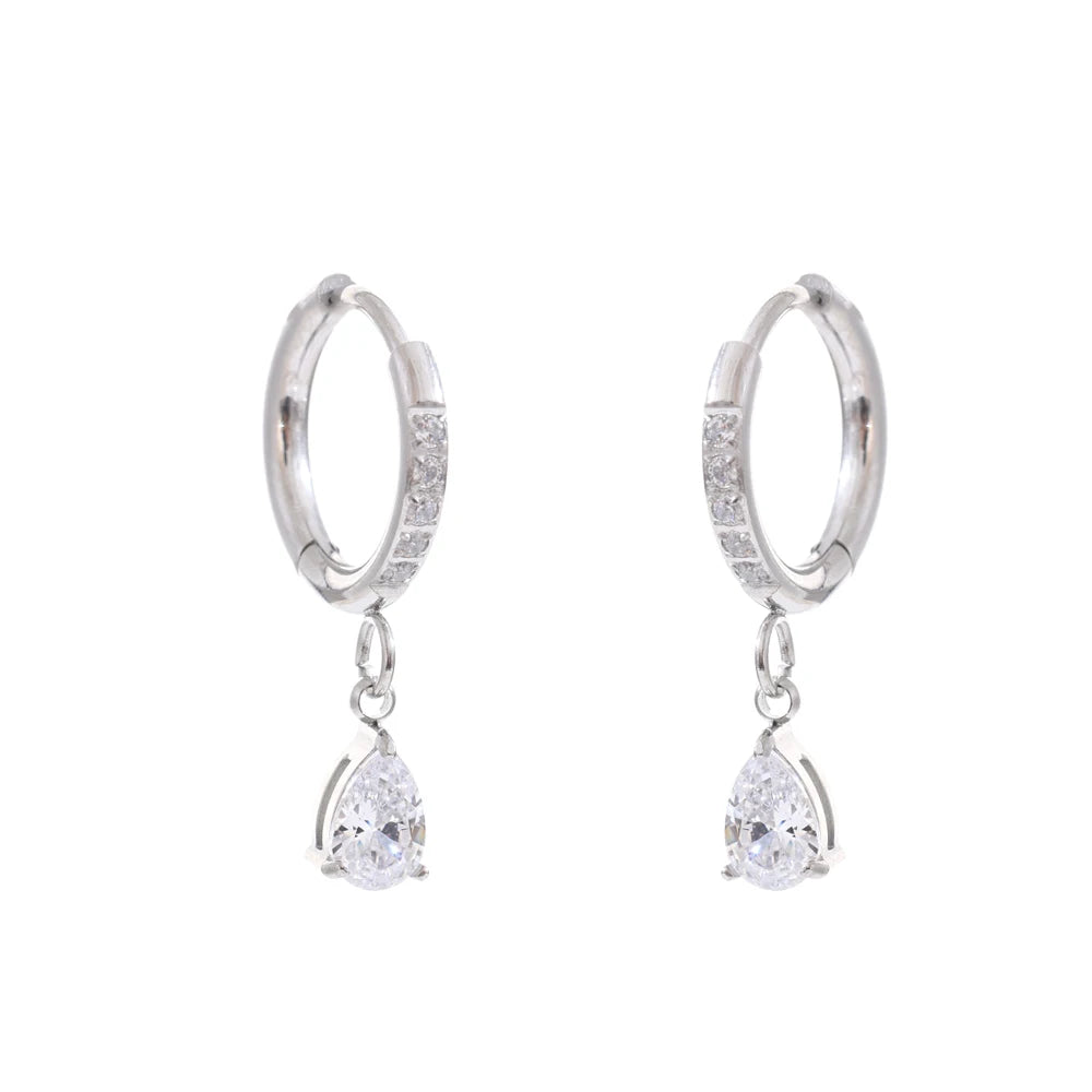 Delicate Cubic Zirconia Heart Water Drop Flower Drop Hoop Earrings Stainless Steel Premium Daily Jewelry 2025