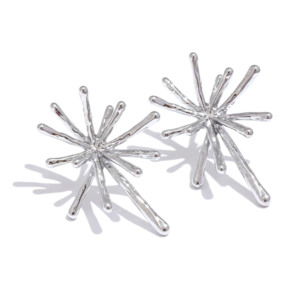 316L Stainless Steel Cast Textured Firework Stud Earrings Waterproof 18K PVD Plated Charm Chic Jewelry Women Jewelry