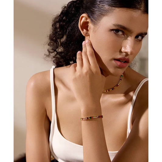 Colorful Bling Cubic Zirconia Chain Stainless Steel Luxury Pull-out Bracelet Bangle High-Grade Premium Jewelry Party Gift