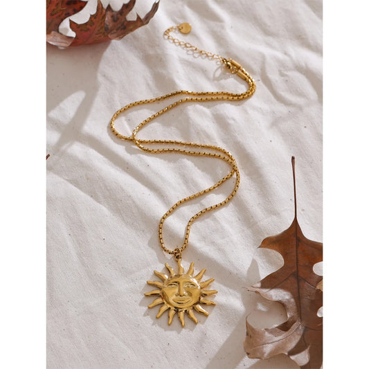 Hot Style 18K Gold Color PVD Sun Face Pendant Necklace Waterproof Stainless Steel Arrivals Popular Jewelry Wholesale