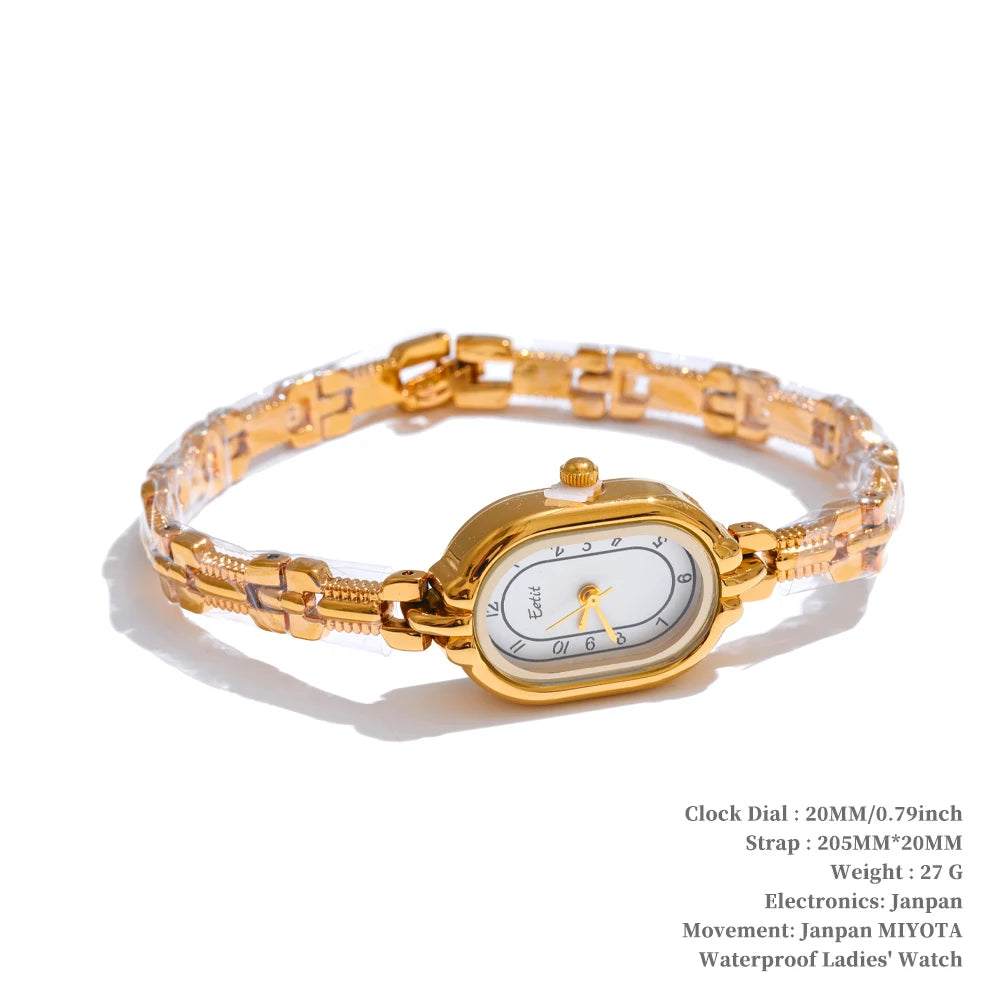 Fashion Stainless Steel Lades' Watch with Japan Movement Waterproof Polished Shiny 18K Gold PVD Plated Jewelry Accessories