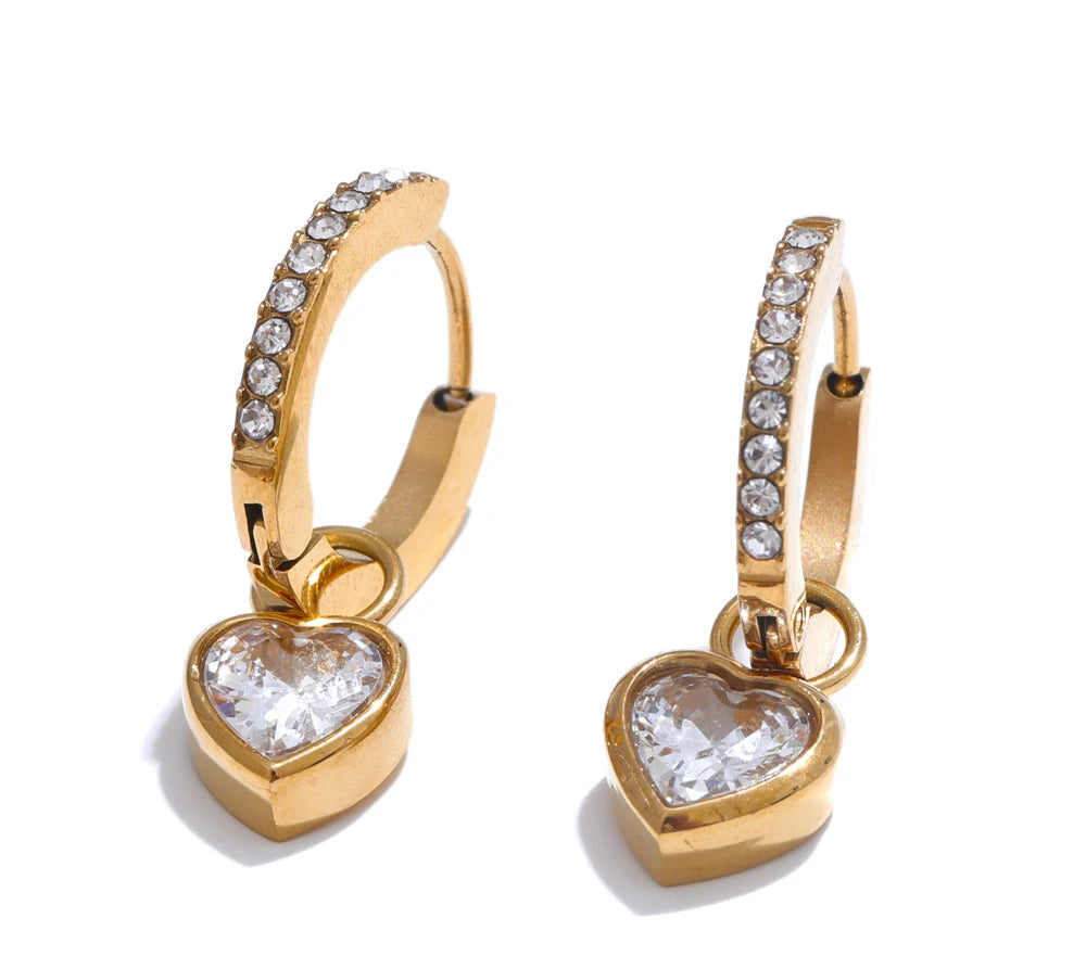 Delicate Bling Cubic Zirconia Heart Love Drop Small Hoop Earrings for Women High Quality Exquisite Jewelry Accessory Gift