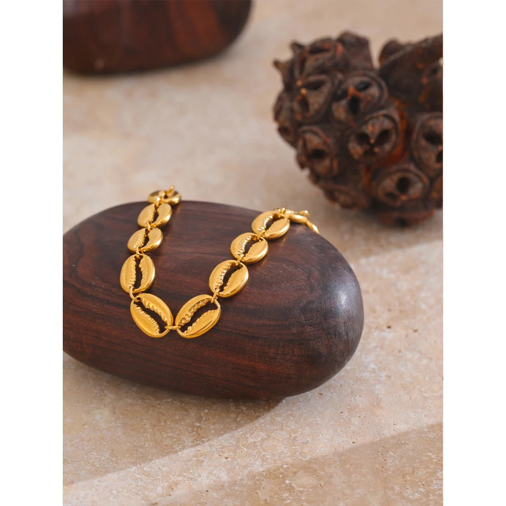 Stainless Steel Metal Shell Gold Color 18K Plated Fashion Beach Holiday Bracelet Handmade Waterproof Summer Jewelry