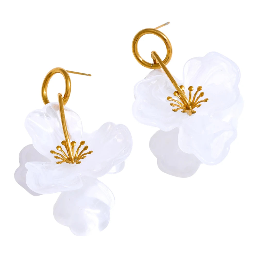 Arrivals White Resin Flower Dangle Earrings for Women Stainless Steel Summer Popular Jewelry Recommend 2025