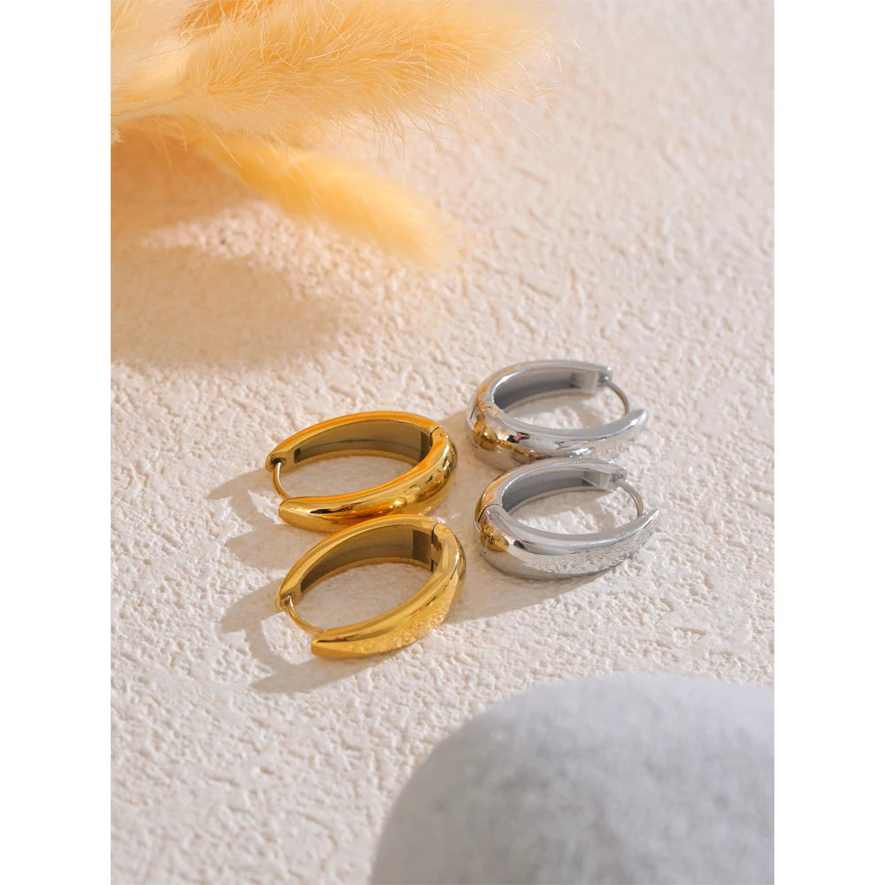 316L Stainless Steel Geometric U-Shape Hoop Earrings 18K Gold PVD Plated Popular Daily Classy Waterproof Jewelry Accessory