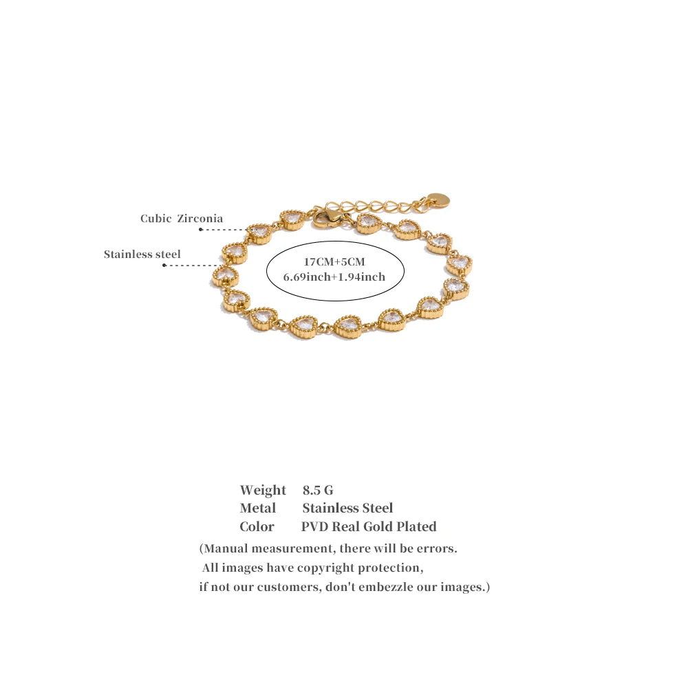Heart Cubic Zirconia Shiny Waterproof Bracelet Bangle Stainless Steel Jewelry Casting Technology Holiday Gifts