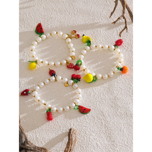 5 Style Trendy Handmade Beads Jewelry Simulated Pearls Chain Fruit Drop Bracelet Bangles Stainless Steel Wrist Accessories