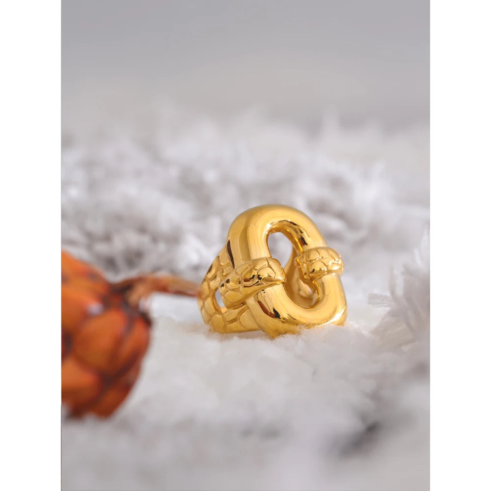 Stylish Stainless Steel Geometric Hollow Wide Cast Chunky Ring Charm Texture Rust Proof Statement Finger Jewelry Gift