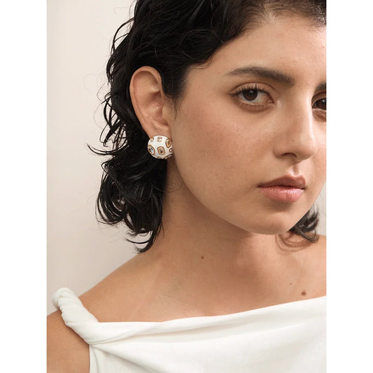 Stainless Steel White Enamel inlaid Cubic Zirconia Charm Stud Earrings for Women Fashion Waterproof Jewelry