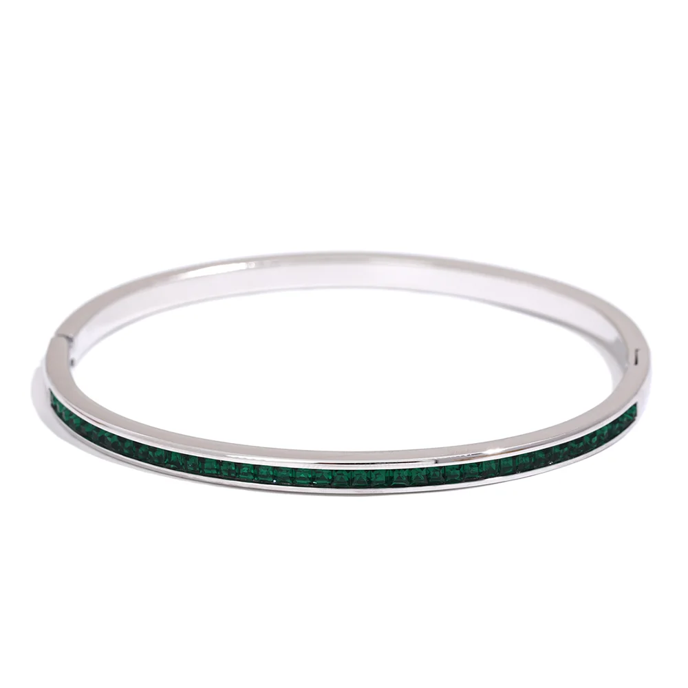 Two Shape Round Square Colorful Cubic Zirconia Stainless Steel Bracelet Bangle Luxury Fashion Women Jewelry Bijoux