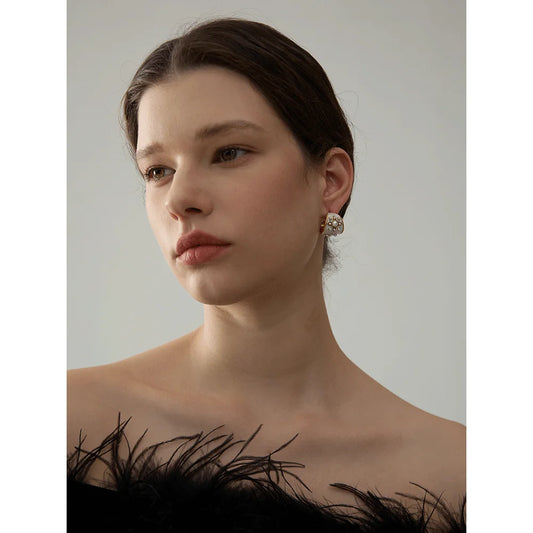 Exquisite Imitation Pearls White Enamel Metal Stainless Steel Flower Geometric Earrings Chic Daily Fashion Jewelry New