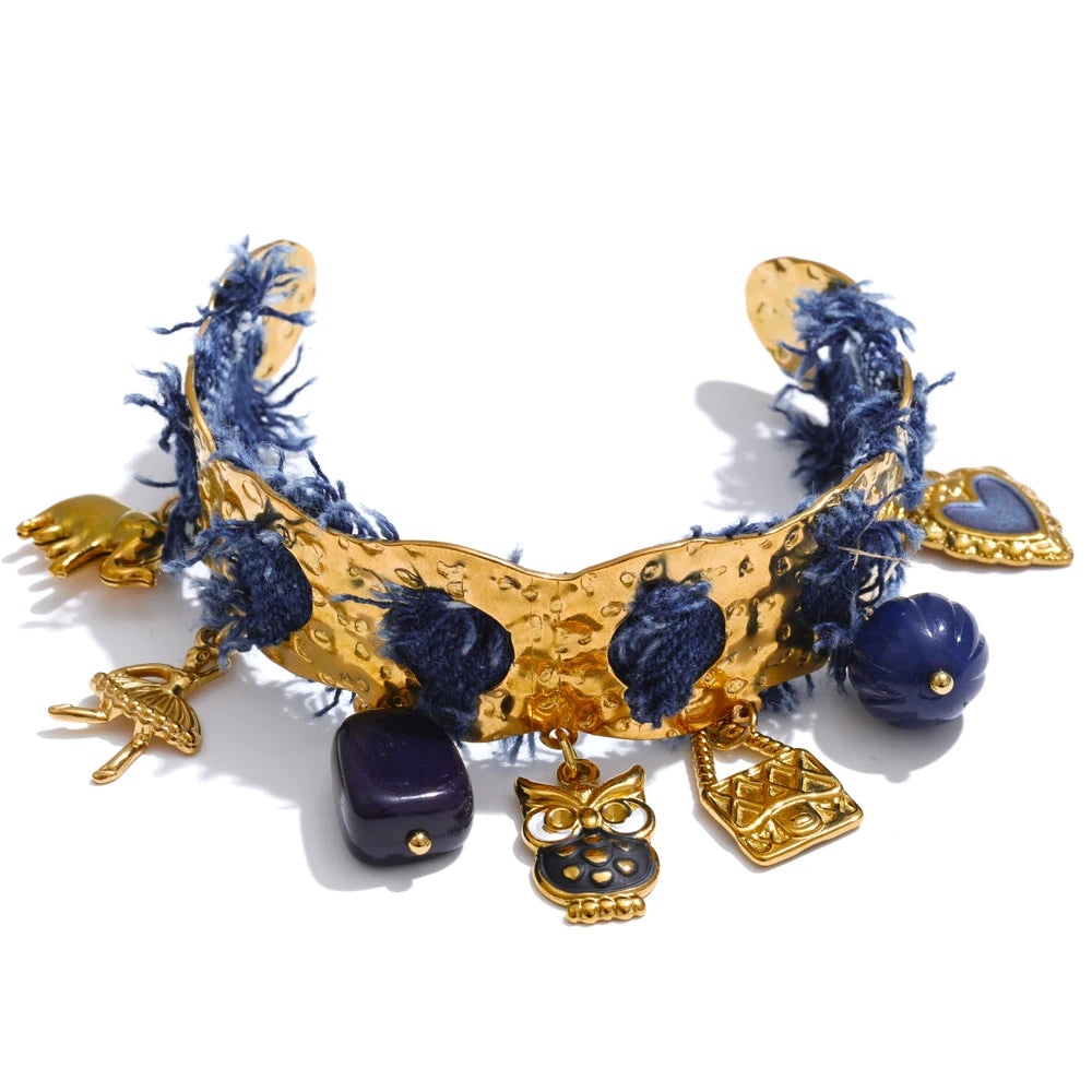 Exclusive Design Blue Denim Heart Star Animal Pendant Necklace Bracelet Bangle Popular Charm Jewelry Autumn & Winter New