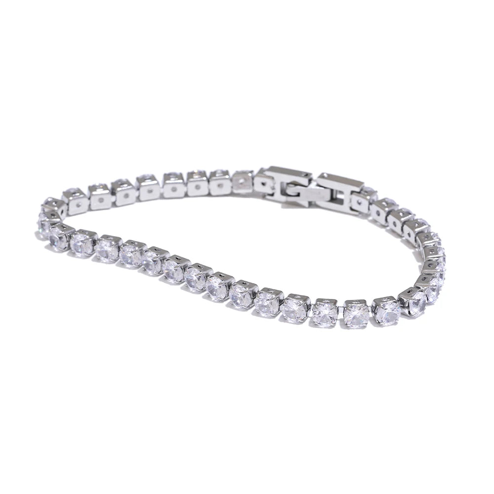 4mm High Quality Shiny Cubic Zirconia Chain Wrist Bracelet Bangle for Women Stainless Steel Exquisite Premium Jewelry New