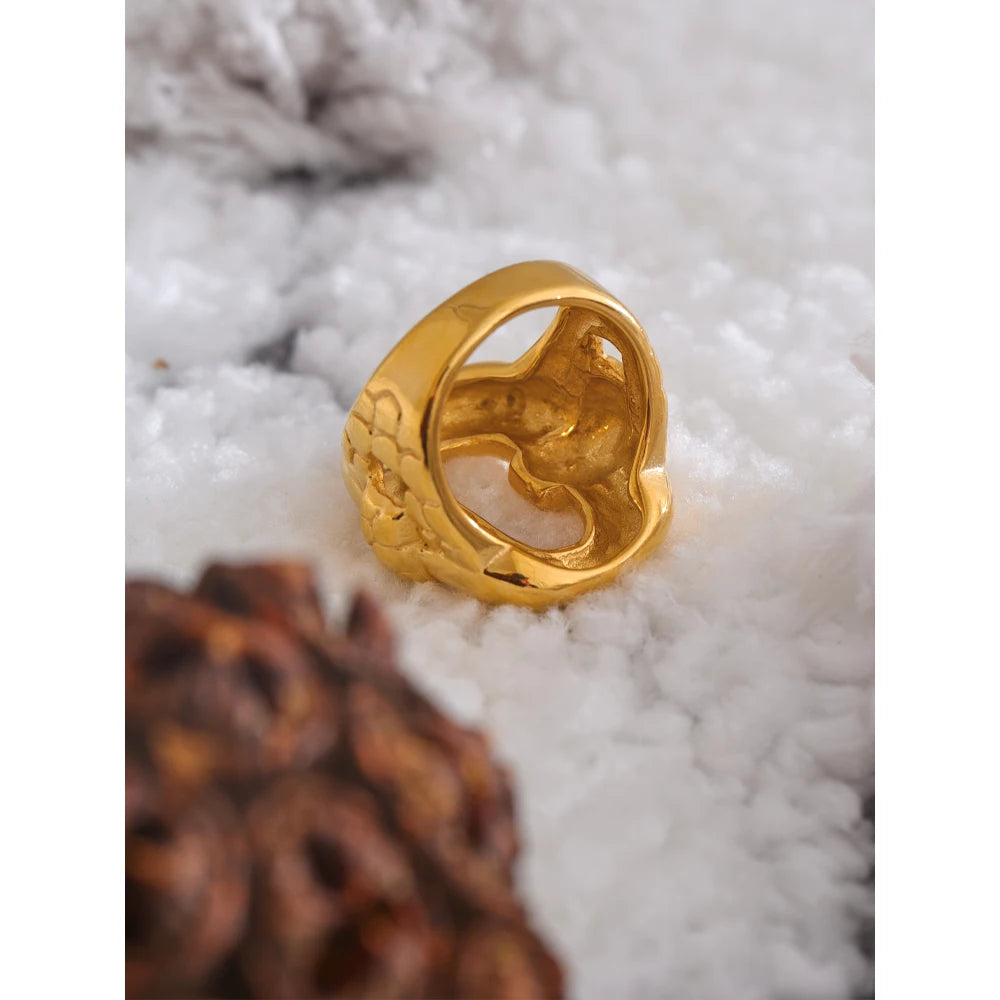 Stylish Stainless Steel Geometric Hollow Wide Cast Chunky Ring Charm Texture Rust Proof Statement Finger Jewelry Gift