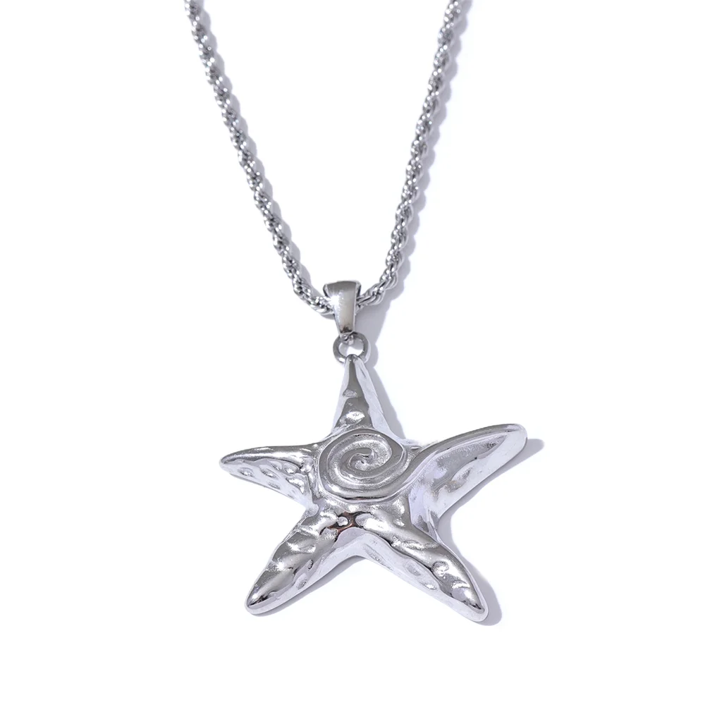 316L Stainless Steel Starfish Pendant Necklace Rust Proof Statement 18K Gold PVD Plated Individualistic Holiday Jewelry